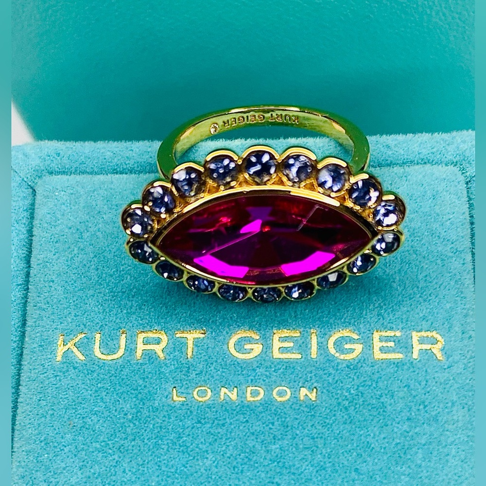 Kurt Geiger Pink Marquise Crystal Ring in Goldtone size 7 - Picture 6 of 10